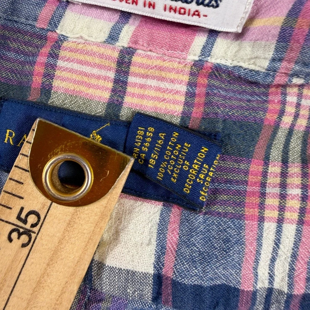 Polo Ralph Lauren Indian Madras Shirt Mens 3XB Pink Blue Plaid Short Sleeve Pony